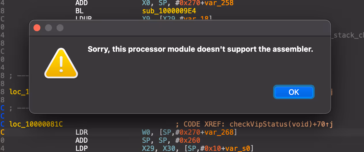 很抱歉，暫不支持 ARM64 彙編