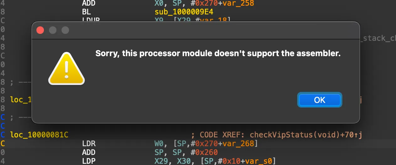很抱歉，暫不支持 ARM64 彙編