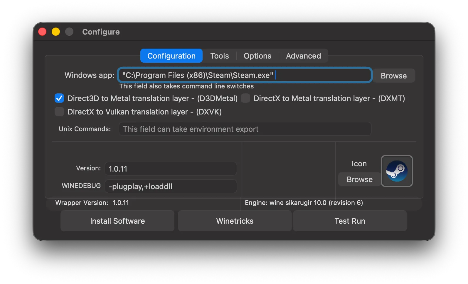 Sikarugir Wrapper 窗口