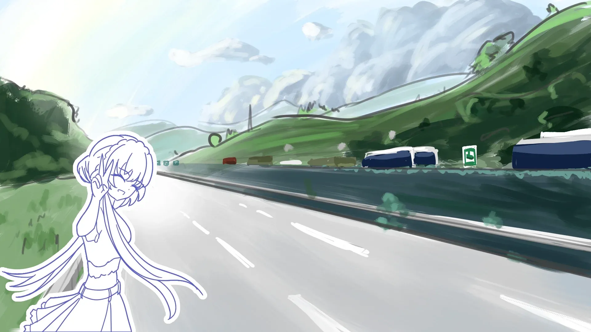高速公路雙向堵死,無敵散步中